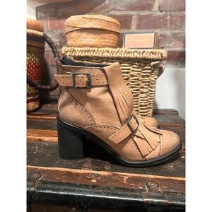 Free People Tan Heeled Boots with Buckle